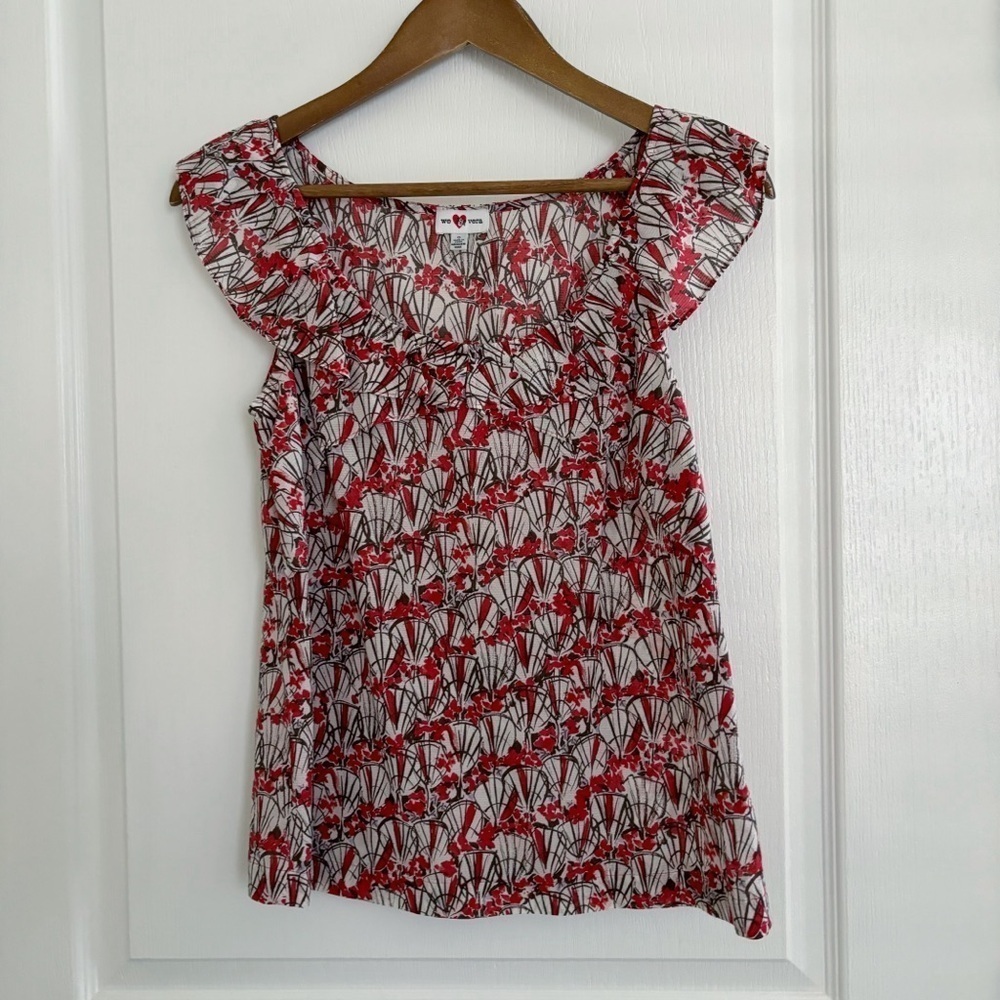We Love Vera Floral Silk Blend Ruffle Blouse Sz 0 Anthropologie